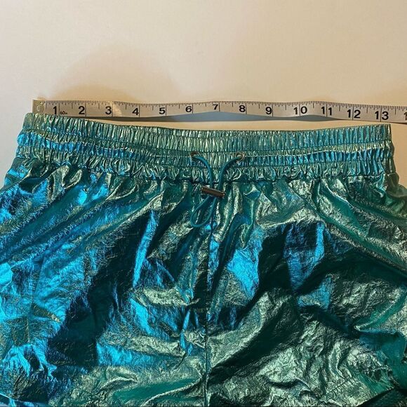 Forever 21 Metallic Foil Party dance aqua hi rise lined bootie shorts rave Small - Picture 7 of 11